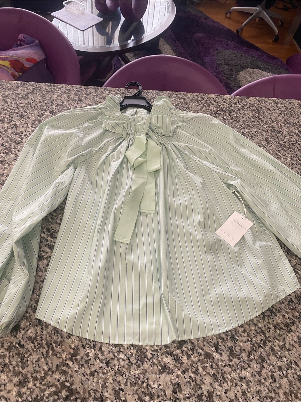 Tie-Neck Sage Stripe Women's Blouse